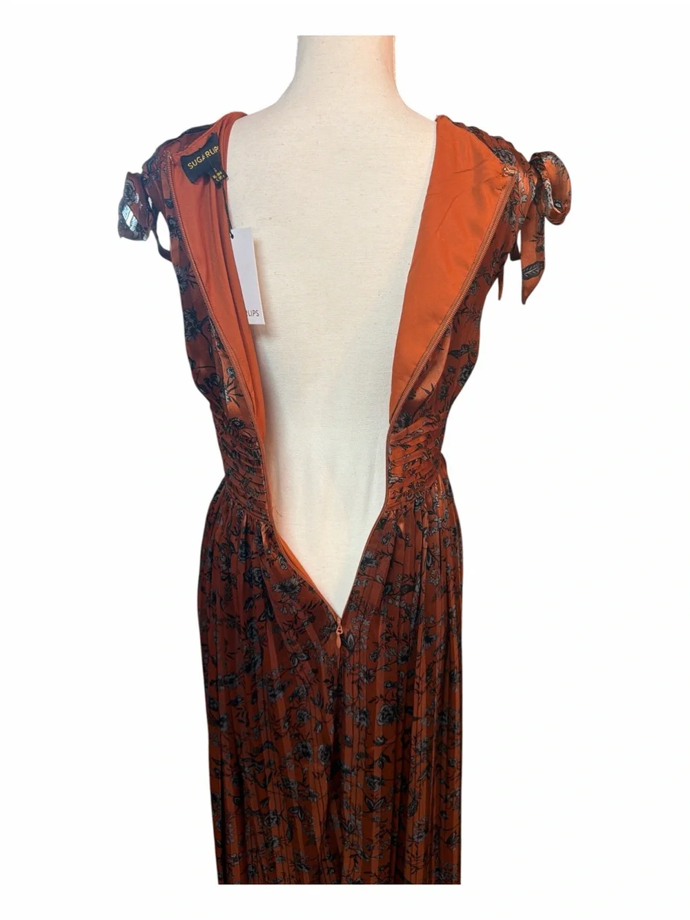 SugarLips NWT Small Rust Orange Floral Maxi Dress Deep V Back Boho Romantic